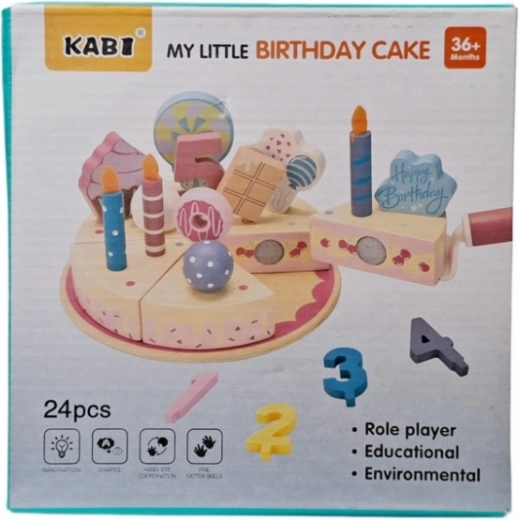 Torta di compleanno in legno – set da 24 pezzi