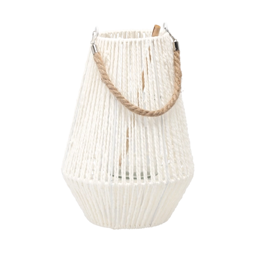 Lanterna 35 cm bianca con inserto in vetro