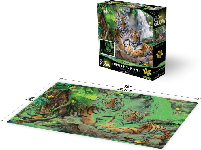 Puzzle 3D luminoso – tigre alla cascata, 100 pezzi
