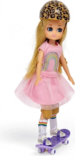 Lottie bambola skateboarder con skateboard viola