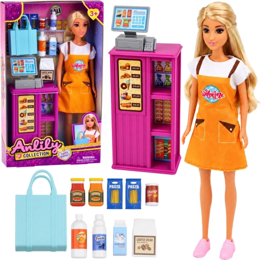 Bambola Anlily cassiera con supermercato e accessori 30 cm