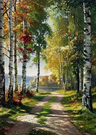Norimpex pittura con diamanti Sentiero nel bosco in riva al lago 30 × 40 cm