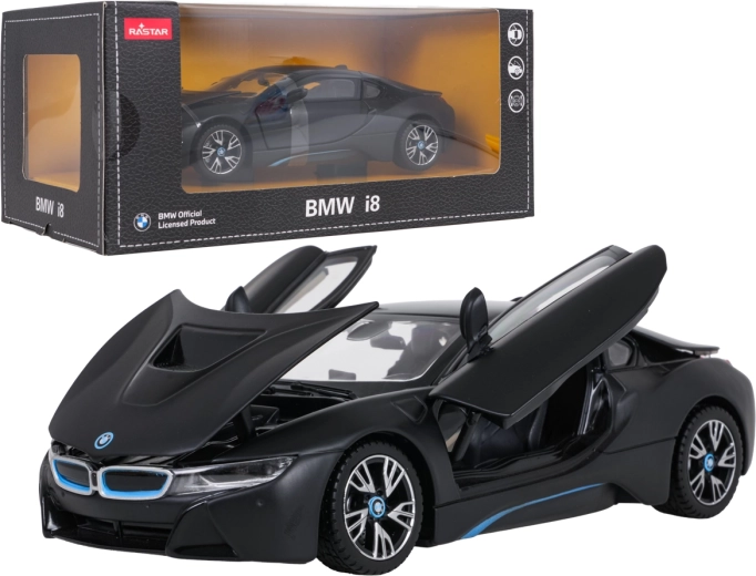 Modello in metallo BMW i8 in scala 1:24 nero RASTAR
