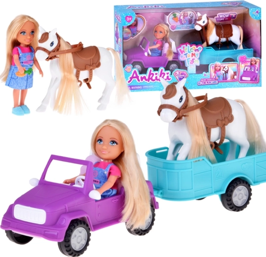 Set Ankiki contadina con cavallo, auto e rimorchio