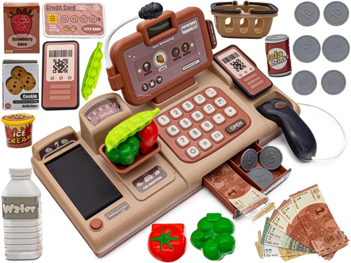 Cassa educativa per bambini con bilancia, microfono, scanner e cestino - 1 pezzo