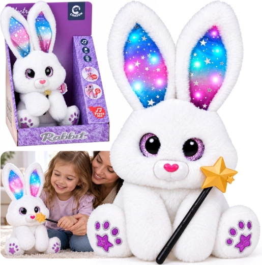 Coniglietto bianco interattivo di peluche 30 cm – balla, si illumina, suona con bacchetta magica - 1 pezzo