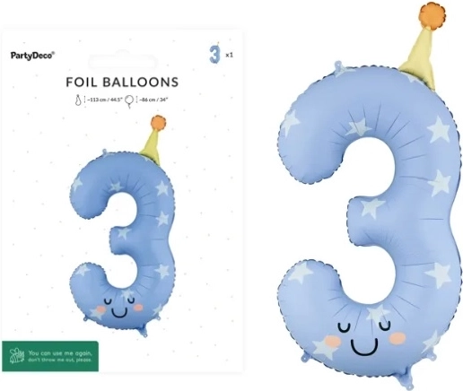 Palloncino in foil numero 3 azzurro chiaro 86 cm
