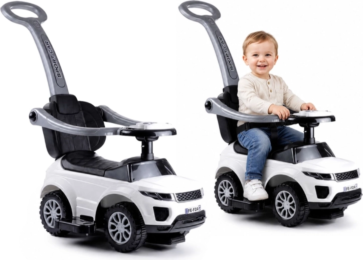 Primo triciclo per bambini con maniglione direzionale Sport Car bianco