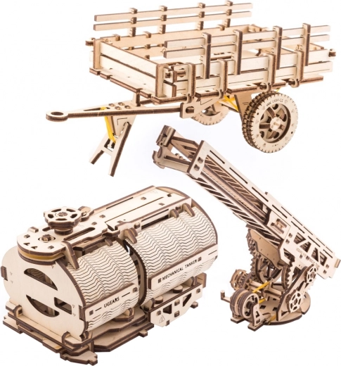 Accessori UGEARS per camion UGM-11 – scala antincendio, cassone e cisterna (moduli meccanici 3D in legno)