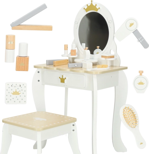 Toeletta in legno per bambini LULILO Bella con specchio, sgabello e accessori