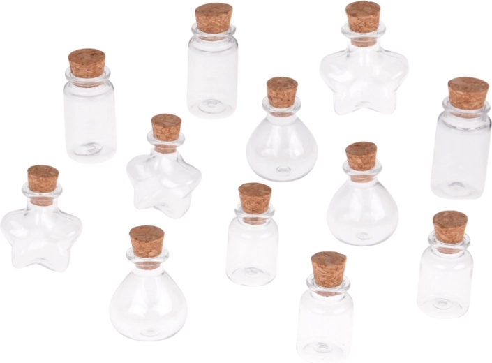 12 mini boccette sagomate con tappo di sughero