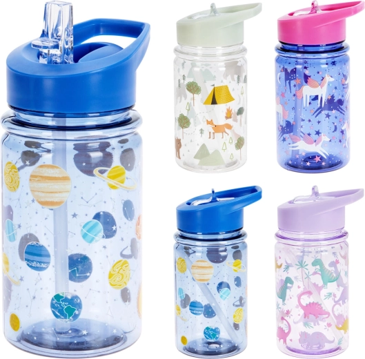 Borraccia per bambini con cannuccia 450 ml – mix di colori e decorazioni