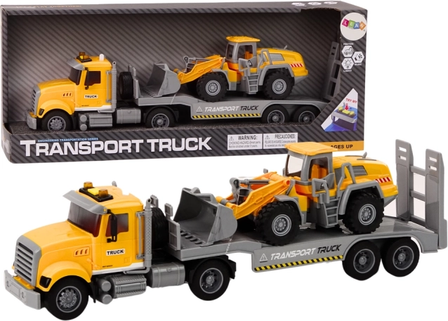 Camion giallo con escavatore, luci e suoni