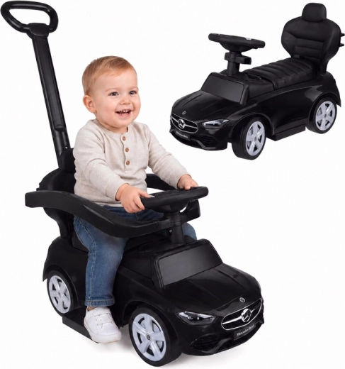Cavalcabile per bambini Mercedes-Benz con maniglione di spinta 2 in 1 (nero)