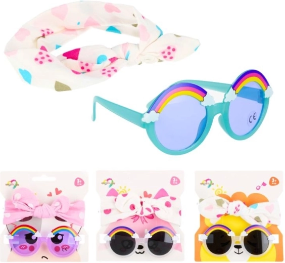Set di occhiali da sole con arcobaleno e cerchietto con fiocco (4 varianti di colore)