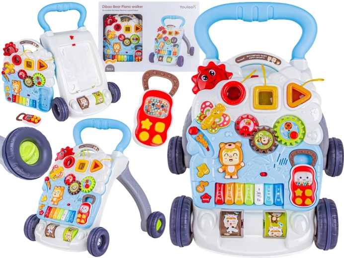 Girello e primi passi interattivo multifunzione per bambini con pannello musicale e telefono