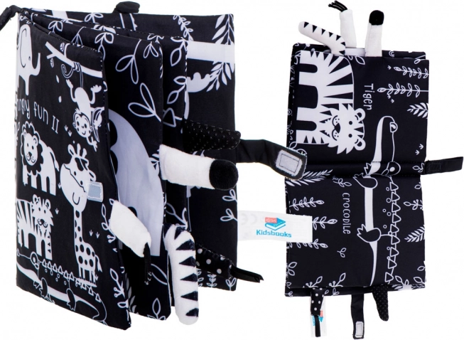 Morbido libro sensoriale a contrasto con code di animali safari