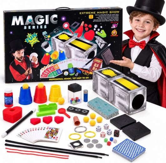 Set per piccolo mago – trucchi di magia, illusioni, carte, dadi e accessori