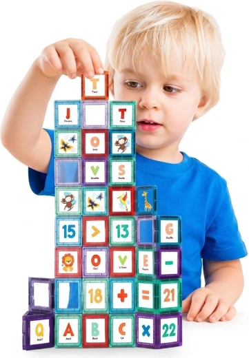 Set da costruzione educativo magnetico Woopie spazio e lettere, 70 pezzi