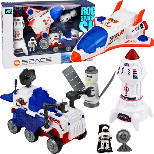 Set spaziale con razzo, navetta e rover