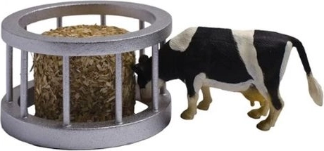 Rastrelliera rotonda per vacche 1:32 con fieno e figurina di mucca