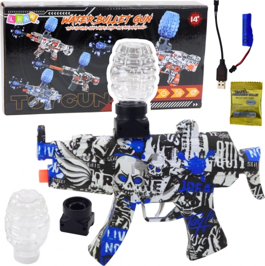 Blaster elettrico a gel per palline d’acqua in graffiti bianco-blu - 1 pezzo