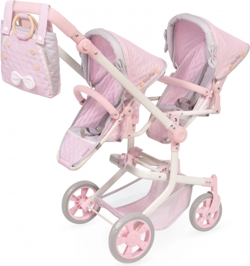 Passeggino pieghevole per bambole per gemelli SOPHIE con borsa, maniglia regolabile in altezza 91 cm