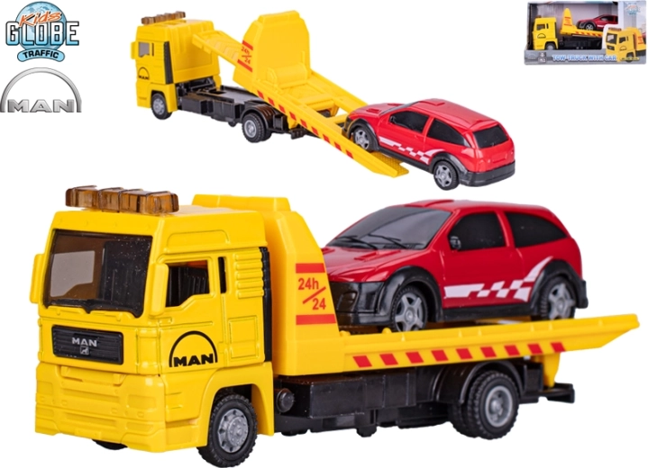 Kids Globe Traffic servizio di carroattrezzi MAN – modello in metallo con auto 19 cm