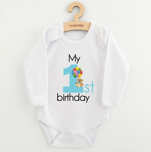 Body per bebè New Baby My 1st birthday blu con maniche lunghe
