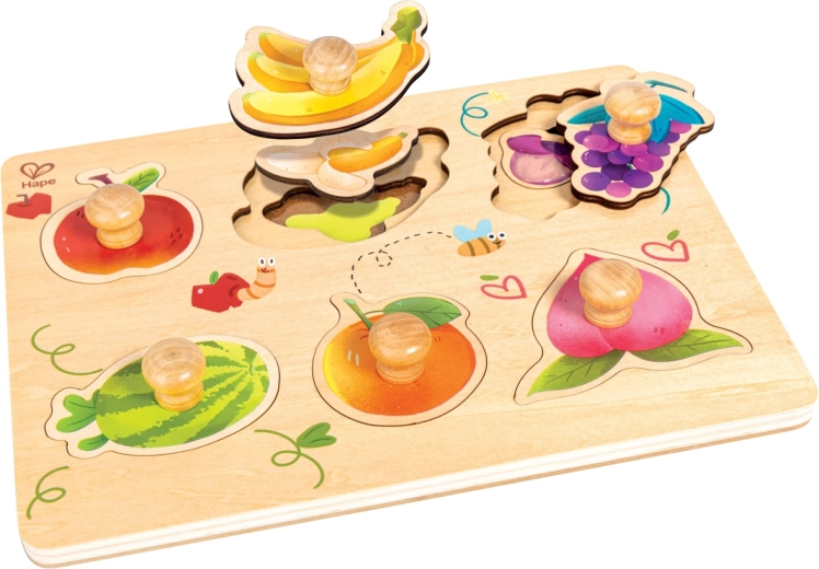 Puzzle in legno a strati con frutta Hape con pomelli