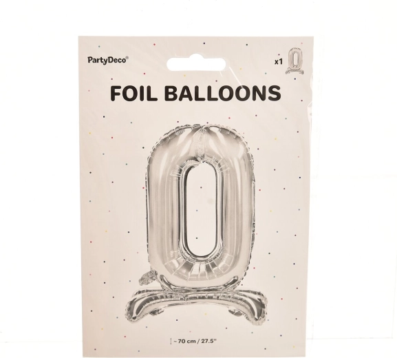 Palloncino in foil autoportante numero 0 argento 70 cm