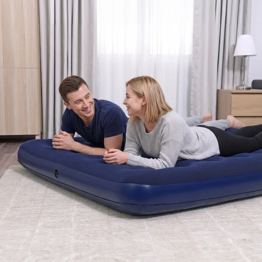 Materasso gonfiabile matrimoniale con superficie in velluto blu 203 × 152 × 22 cm