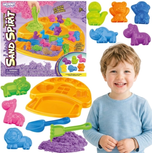 Woopie set di sabbia cinetica con formine di animali e vassoio