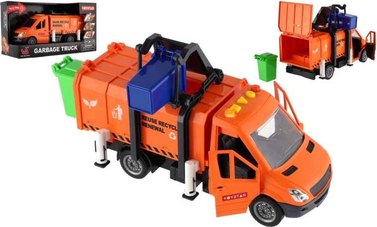 Camion della nettezza urbana con luci, suoni e bidone 30 cm