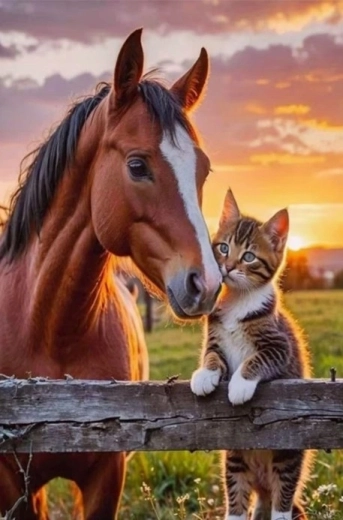 Norimpex pittura con diamanti cavallo con gatto 30 × 40 cm