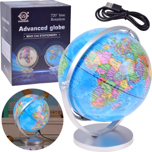 Globo terrestre girevole illuminato con lampada da 20 cm