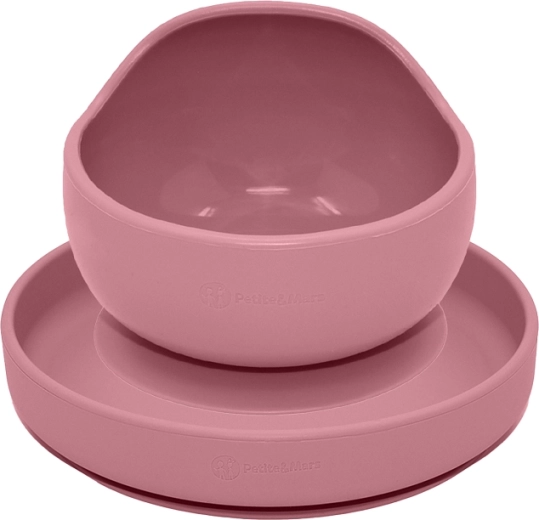 Petite&Mars set pappa in silicone Take&match, piatto e ciotola, dusty rose, 2 pz (6 m+)