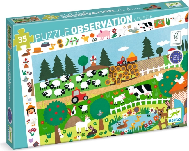 Puzzle di osservazione Djeco Fattoria, 35 pezzi