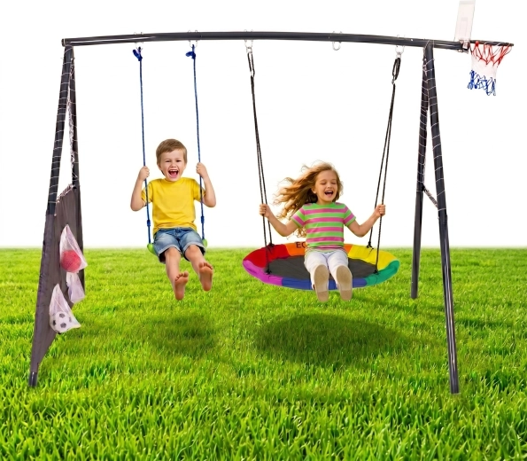 Altalena da giardino per bambini Ecotoys 4 in 1 con nido e canestro da basket