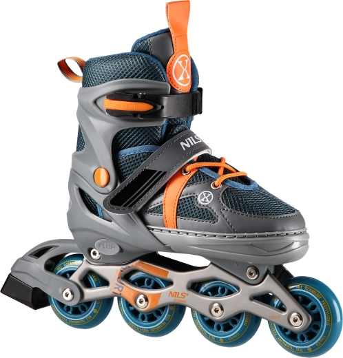 Pattini a rotelle NILS Extreme grigio‑arancione, regolabili – M (35-38)