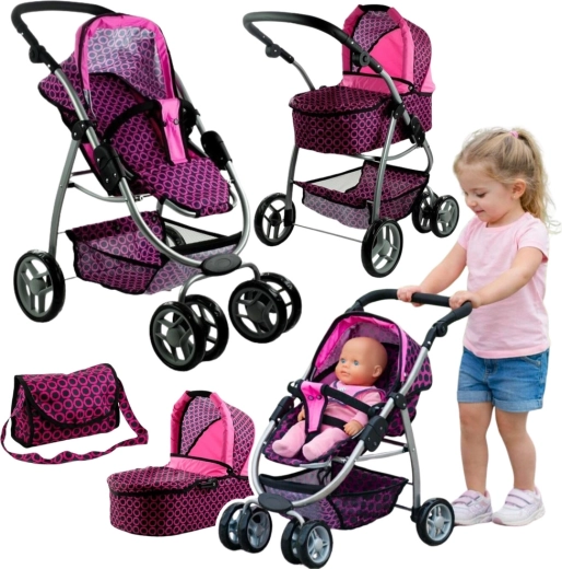 Passeggino per bambole Alice 2 in 1 – Rosa-viola con ruote
