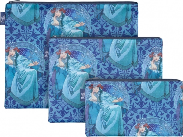 Set di 3 pochette con zip Alfons Mucha Hyacinta