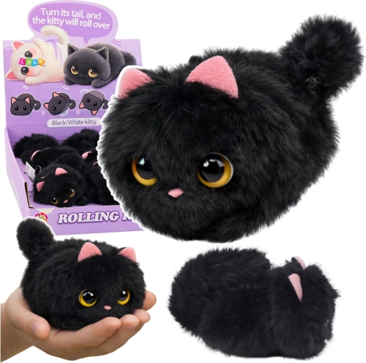 Gattino nero di peluche con coda rotante e fischietto, portachiavi 9 cm