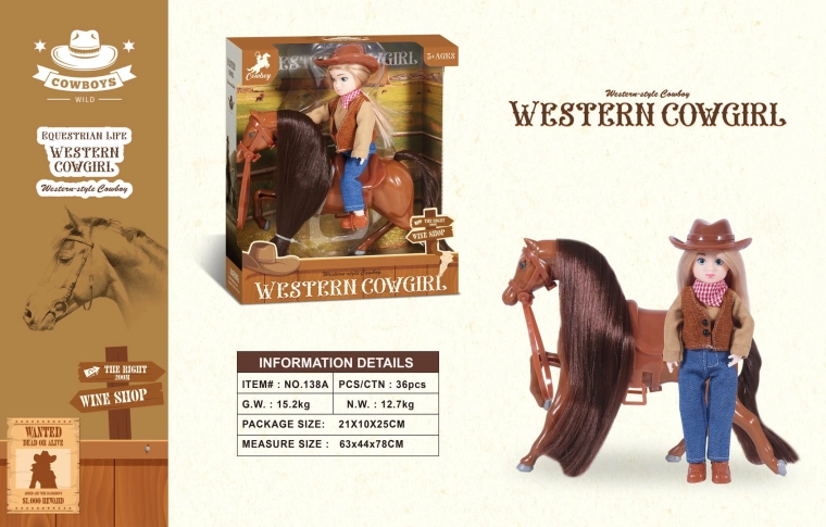 Pony marrone con figura di cowgirl