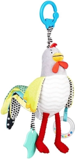 Galletto di peluche sospeso Balibazoo Jurek con attività per neonati