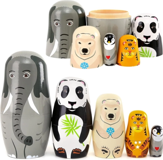 Matrioske in legno a forma di animali – set da 5 pz