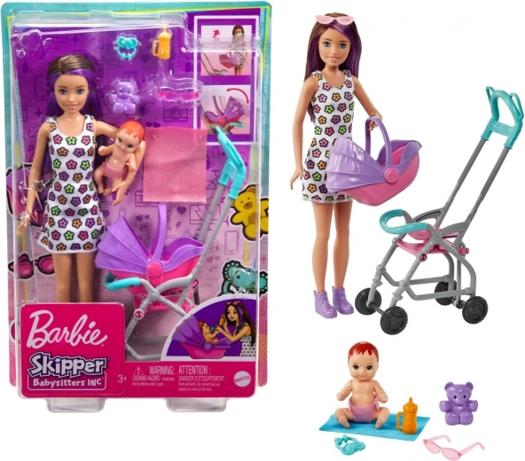 barbie skipper babysitter – passeggino con bebè e accessori