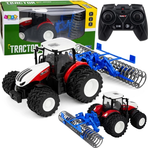 Trattore RC con rullo agricolo agganciabile 1:24, rosso, con luci