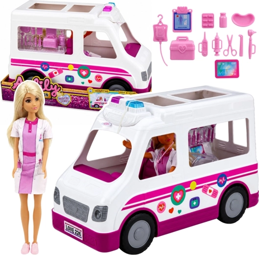 Anlily dottoressa con ambulanza e accessori medici 30 cm