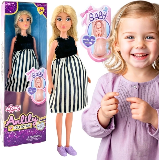 Bambola incinta Woopie Royal Lily con vestito a righe bianche e nere